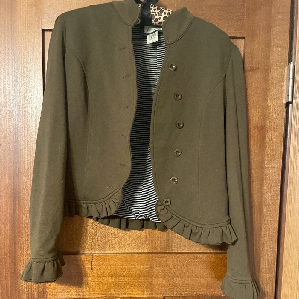 Knit olive green blazer cardigan